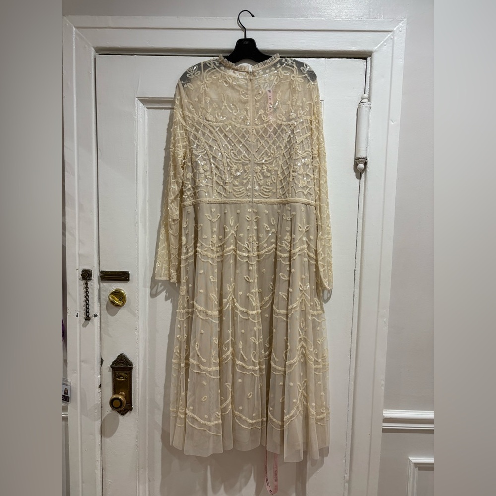 MAC DUGGAL nude sequin three quarter sleeve midi dress - Picture 9 of 11